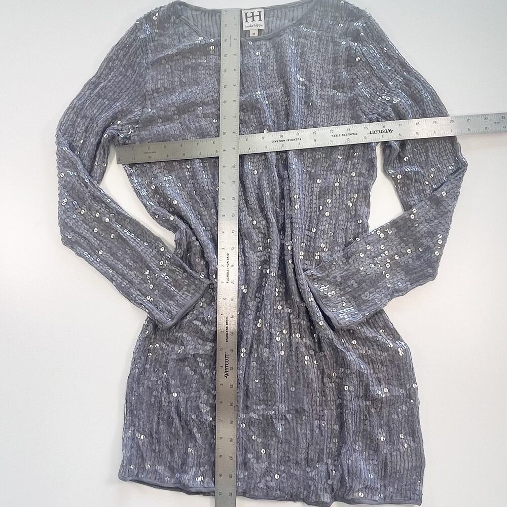 Haute Hippie 100% Silk Sequin Shift Mini Dress Size Medium Purple/Grey Boho Glam - Picture 6 of 10
